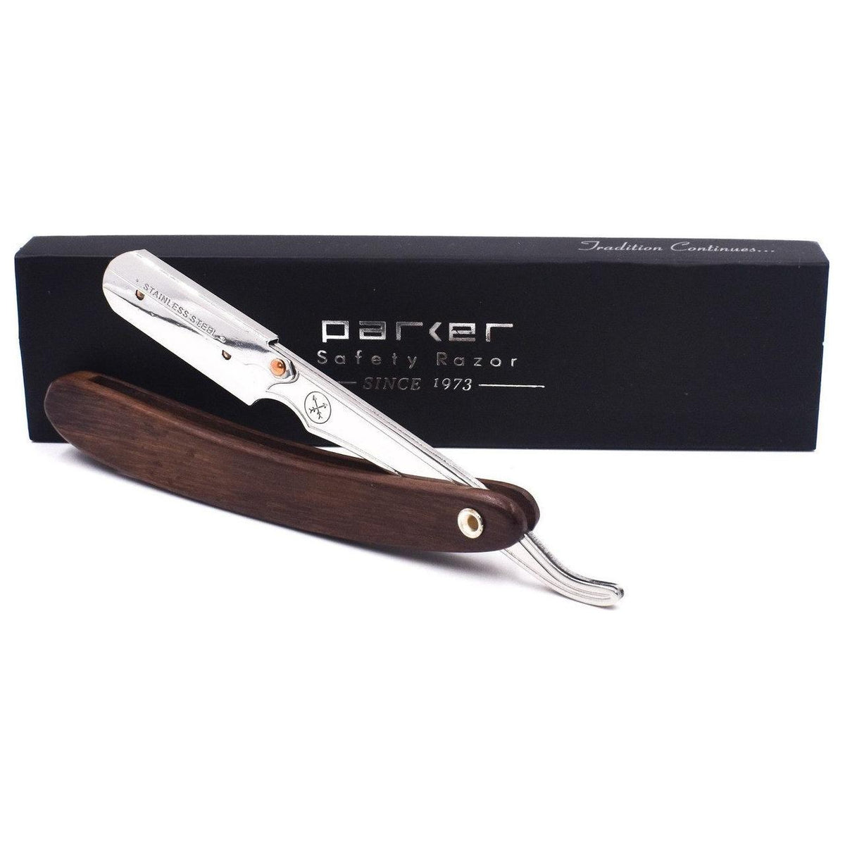 Parker SRDW Clip-Type Dark Sheesham Wood Handle Stainless Steel Straight Barber Shavette Razor Pasteur Pharmacy