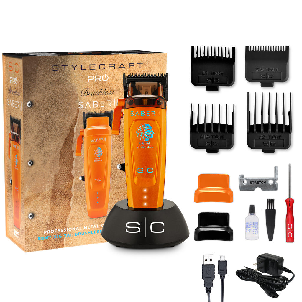 StyleCraft Saber 2 Cordless Digital Brushless Motor Clipper - Orange SC617O Certified Clippers