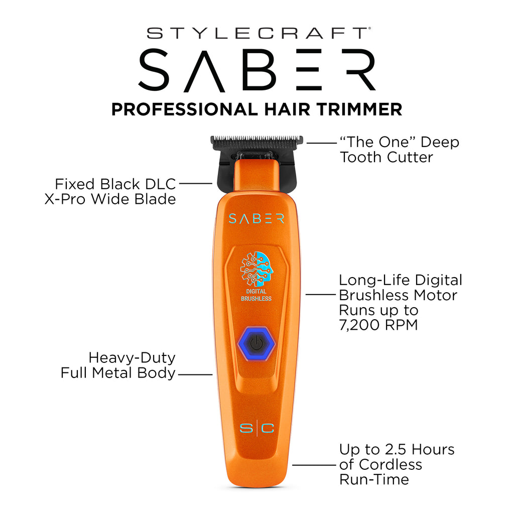 StyleCraft Saber Cordless Clipper & Trimmer Combo – Orange Certified Clippers