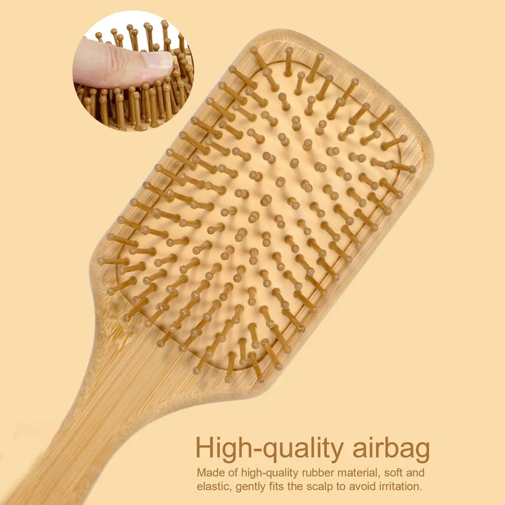 Natural Bamboo Air Cushion Hair Brush with Gift Box - Wooden Massage Comb for Smoothing Detangling Anti-Static Hair Care WTN Essentials
