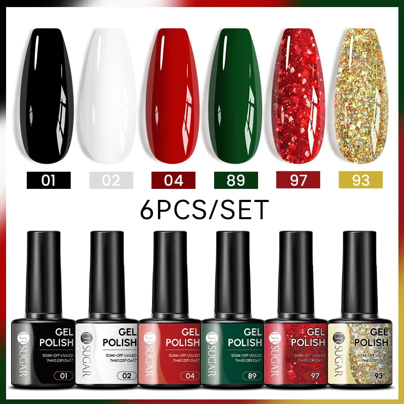 UR SUGAR 7ml All Season Gel Nail Polish Set Nude Pink Red Glitter Semi Permanent UV Gel Kits All For Manicure Soak Off Vernis Blushimmer