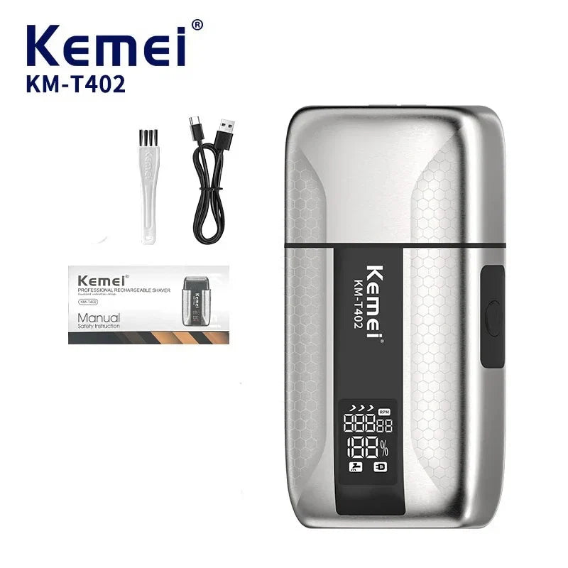 Kemei T402 UV-Disinfecting Metal Double-Foil Shavers Professional Barber Reciprocating Razor for Men Bald Head Shaving Machine Noventix