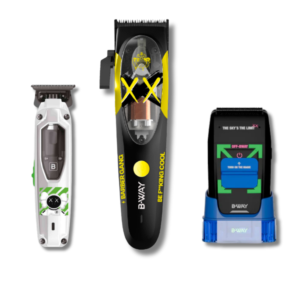 B-Way B10K Clipper, T-Pro Trimmer, Off-Shaver Black - 3 in 1 Set FREE CAPE RT-Way USA