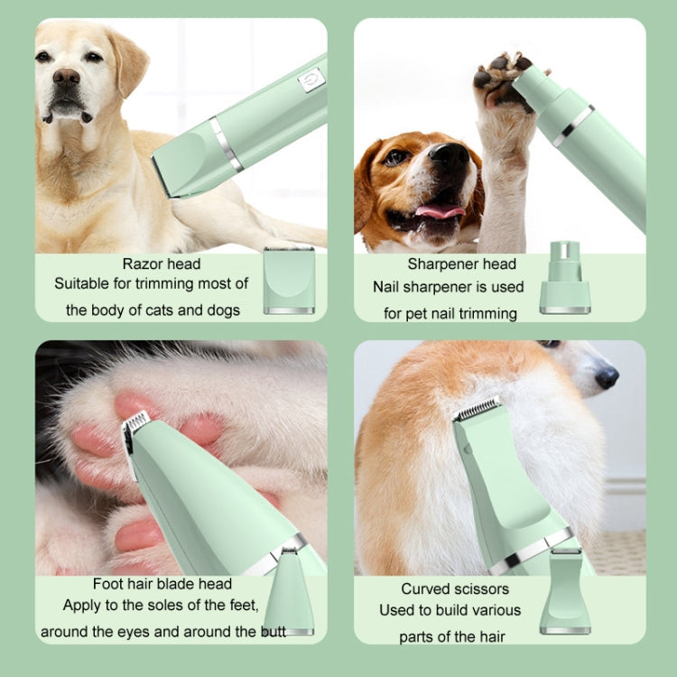 Pet Shaver Cat Dog Paw Hair Clipper Electric Fader, Color: 4 in 1 Green
