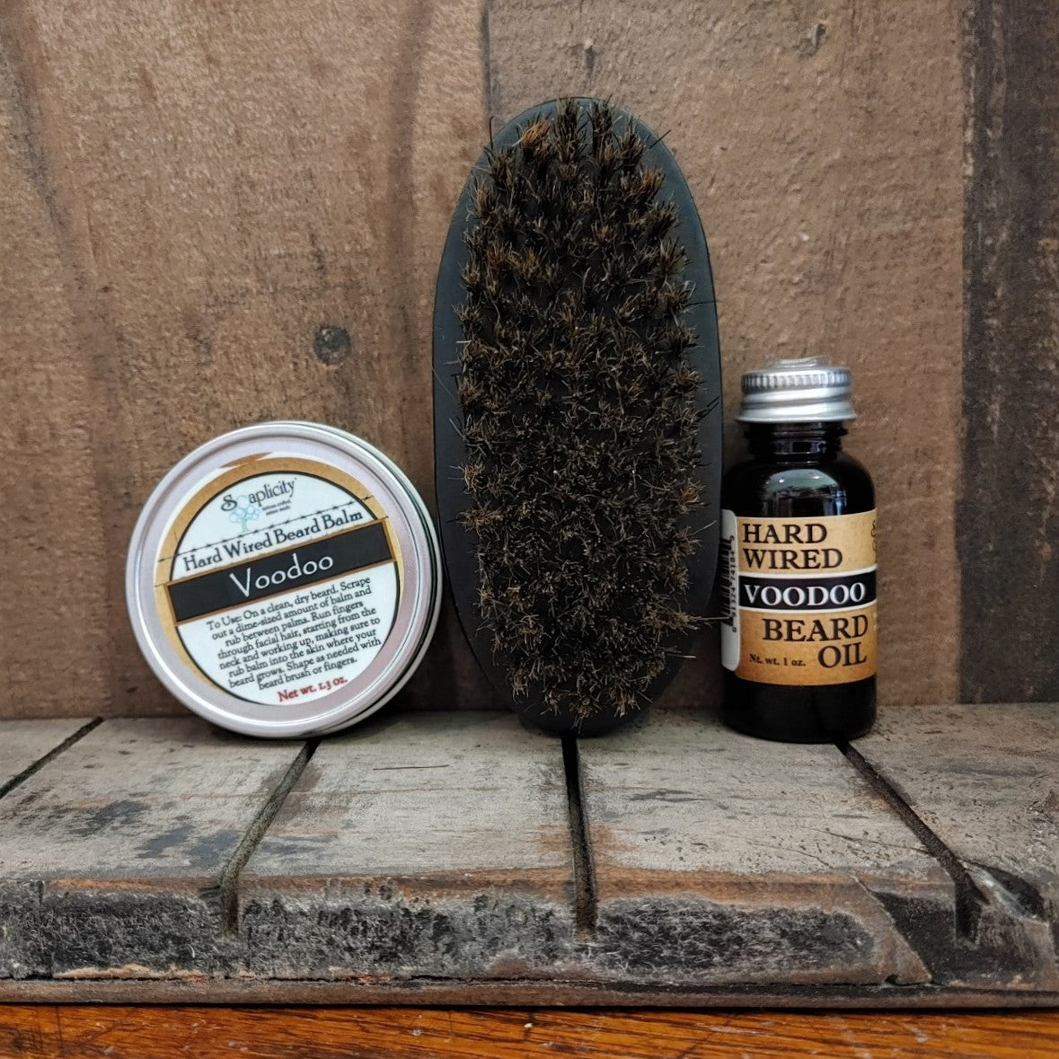Beard-Pro Gift Set with Hard Wired Beard Oil, Balm, & Brush Soaplicity