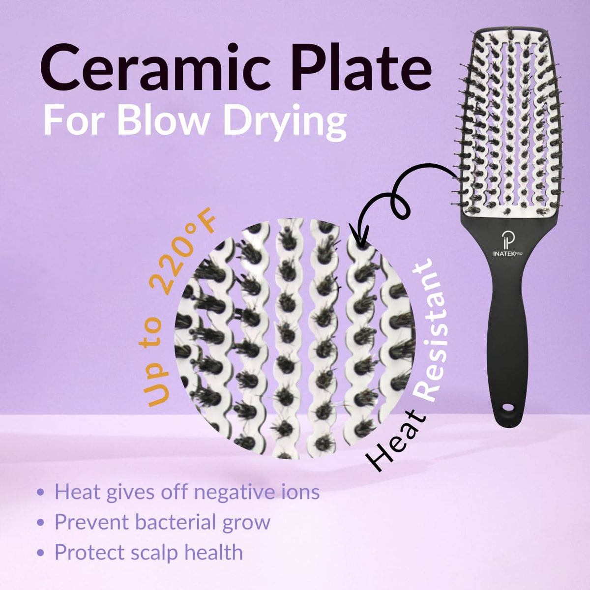 INATEKPRO Curved Vented Boar Bristle Detangler Brush - WHITE | MEDIUM The Beauty Box