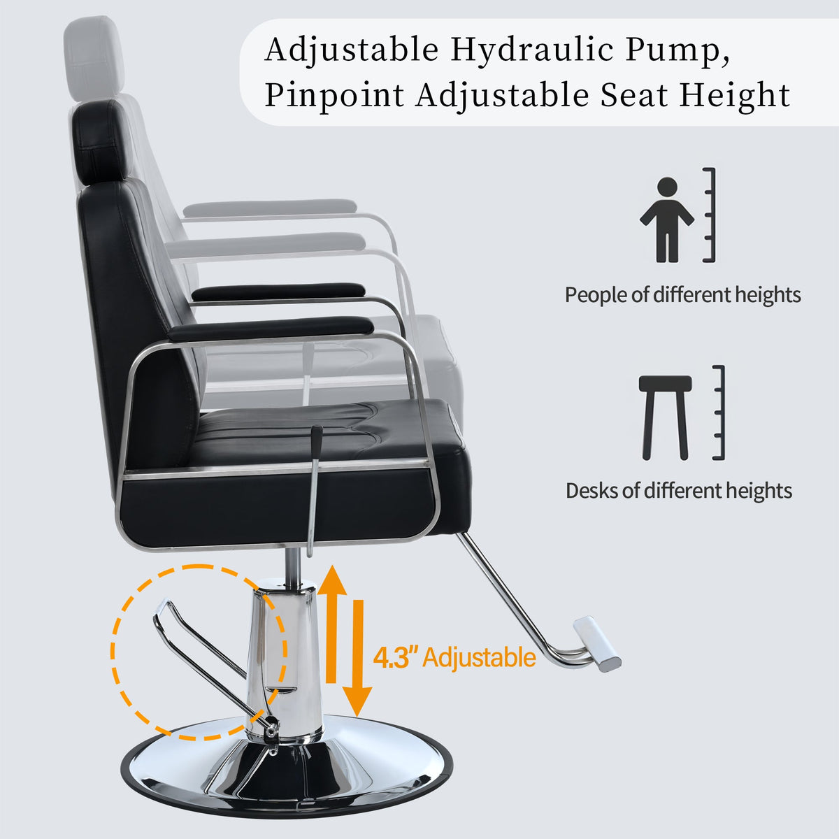Premium Reclining barber Chair Salon Chair for Hair Stylist with Heavy Duty Hydraulic Pump, 360ยฐ Rotation Black American Smart