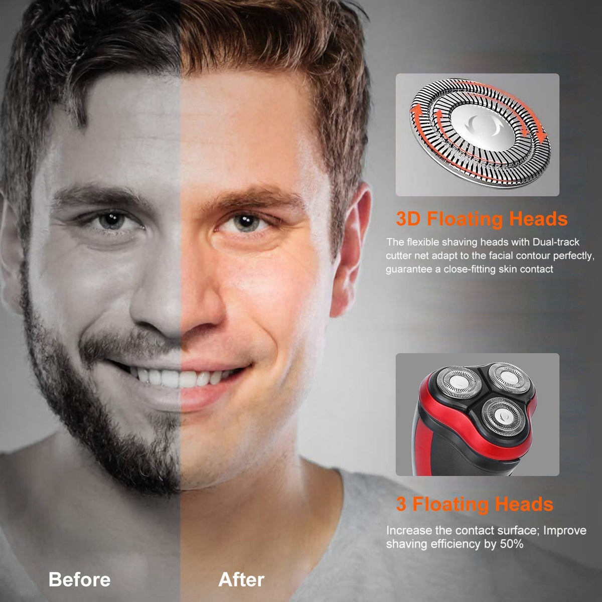 Electric Shaver Razor for Men IPX7 Waterproof Beard Trimmer 3D Rechargeable Painless Rotary Shaver with Pop up Trimmer 2 in 1 Electric Shaver GBruno Store