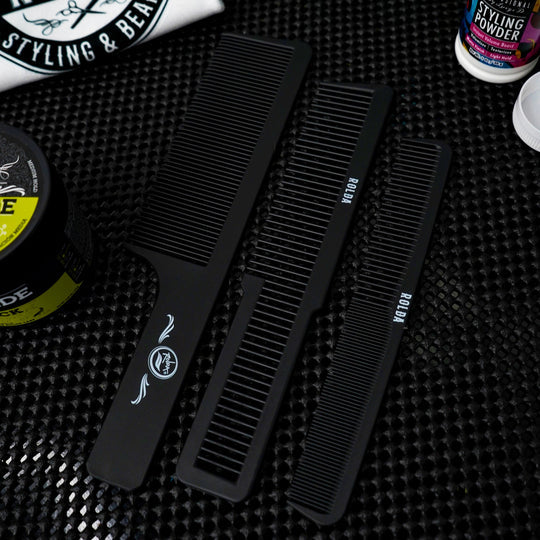 ROLDA BARBER 3PK COMB KIT - BLACK N.O.S. Barber Supply