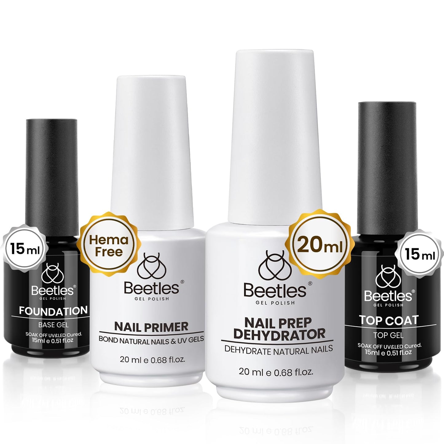 Beetles 2 Pcs 15ml No Wipe Gel Top Coat and Base Coat Set - Shine Finish and Long Lasting, Soak Off LED Nail Lamp Gel Base Top Coat Finish Nail Art Design Manicure Gifts for Women