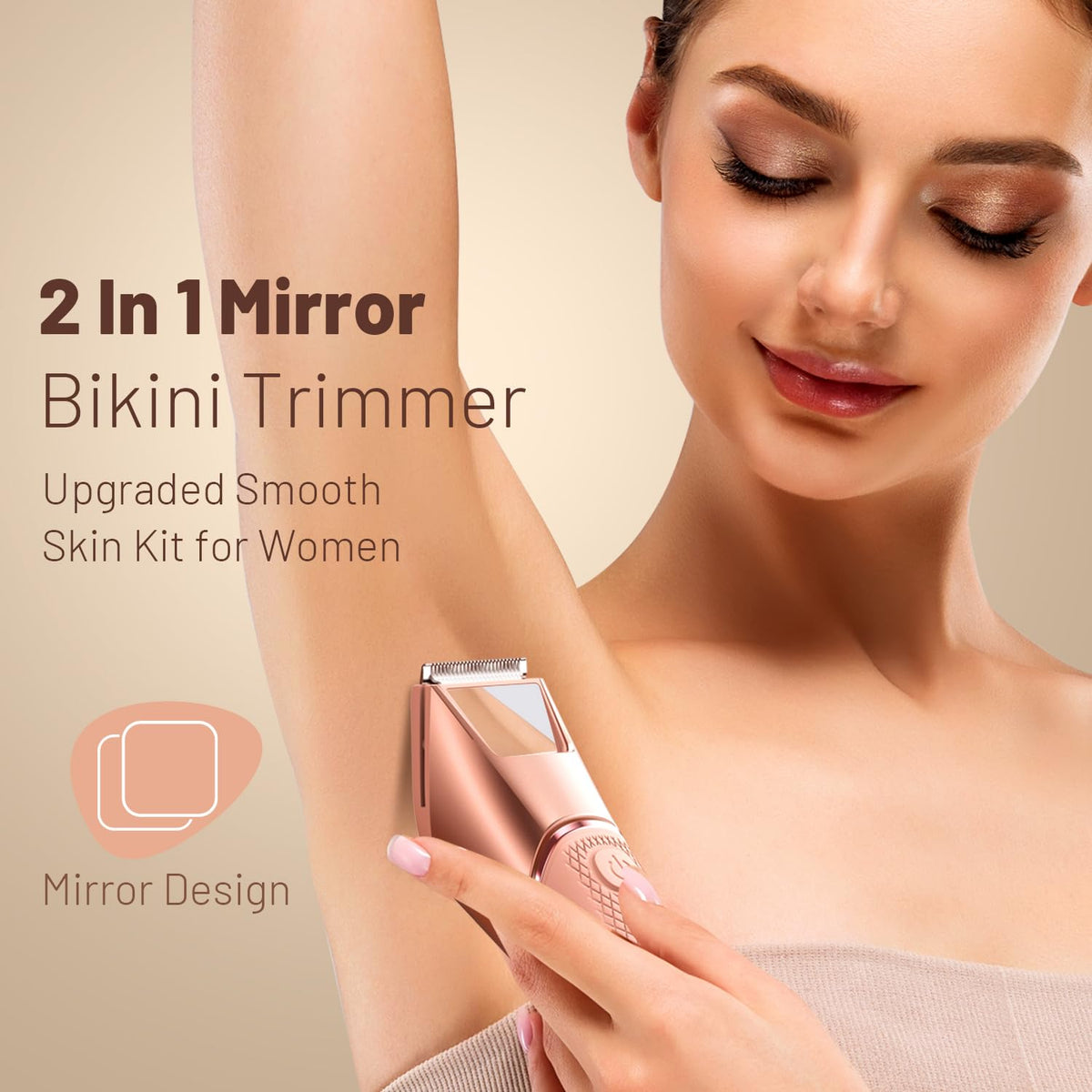 Bikini Trimmer for Women: Mirror Electric Shaver for Body Pubic Hair with LED Light, IPX7 Waterproof Portable Lady Facial Razor with Ceramic Blade,Rechargeable Body Groomer for Leg,Arm,Underarm 7DAY'S