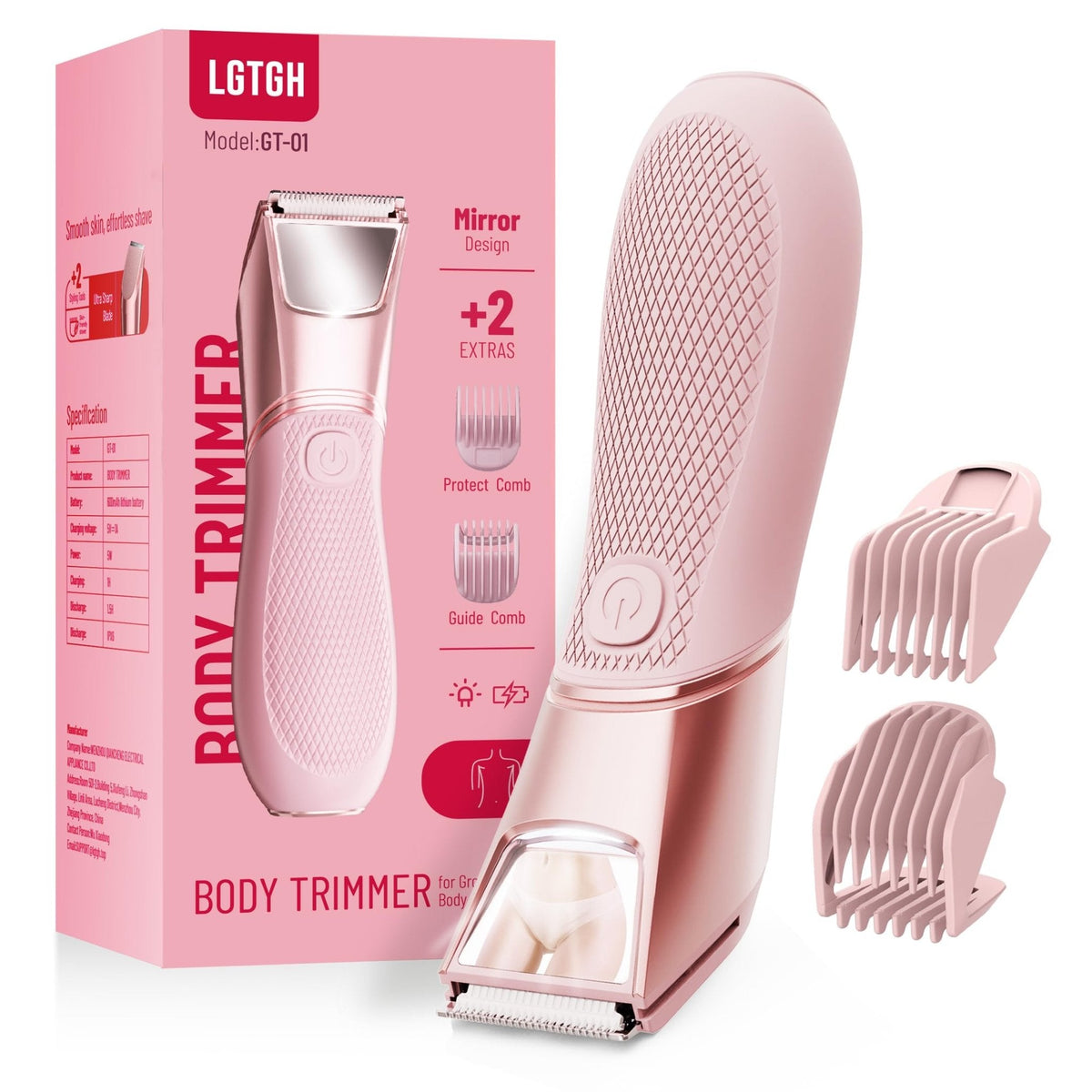Bikini Trimmer for Women: Mirror Electric Shaver for Body Pubic Hair with LED Light, IPX7 Waterproof Portable Lady Facial Razor with Ceramic Blade,Rechargeable Body Groomer for Leg,Arm,Underarm 7DAY'S