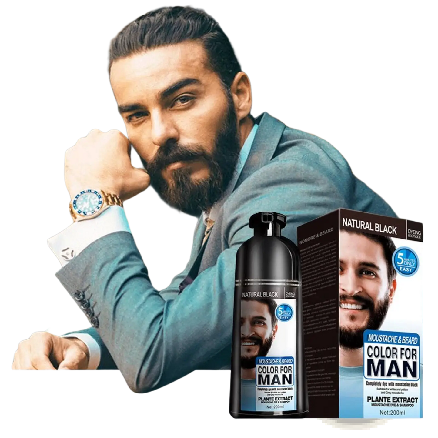 Black Beard Dye Shampoo Natural Permanent Hair Color 200ml ARBA Global