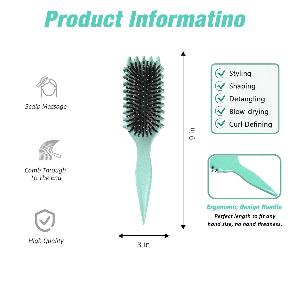 Curl Defining Brush,Boar Bristle Hair Brush Styling Brush for detangling,combing and shaping men and women,curls to reduce pulling and curl separation 7DAY'S