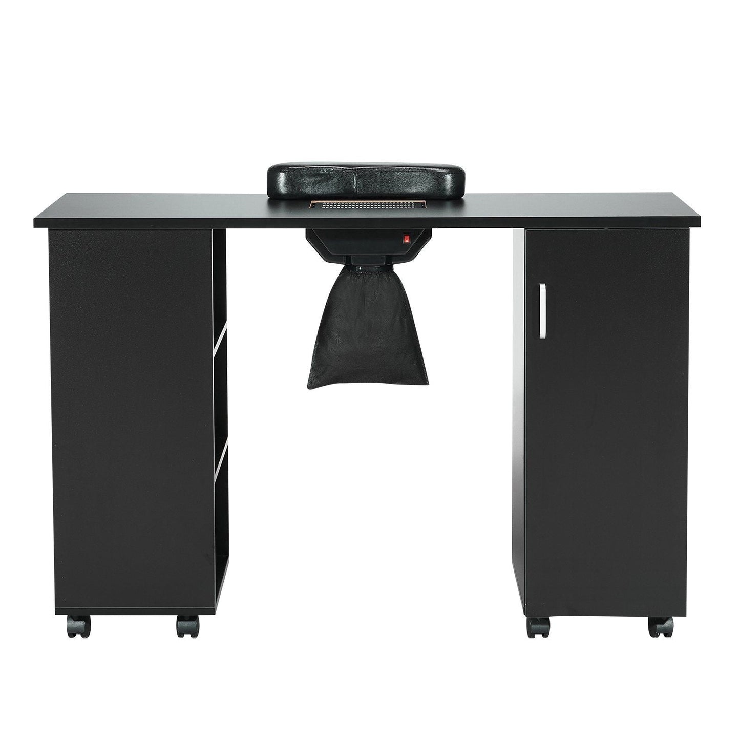 Manicure Table, Nail Table Station with Electric Dust Collector, Moveable Nail Tech Desk with 8 Wheels (4 Lockable), 3 Dust Bag & Wrist Rest, MDF Nail Art Workstation for Spa Beauty Salon, Black VYSN