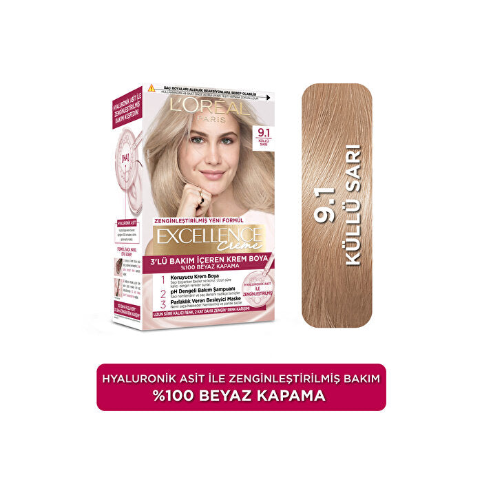 L'Oreal Paris Excellence Crème Hair Color Ash Blonde 9.1 - 100% Gray Coverage | Professional Care Beauty Care Bag