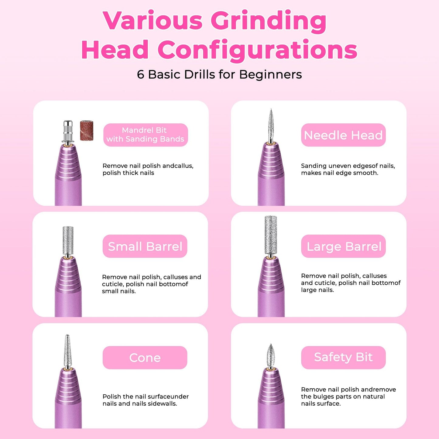 Portable Electric Nail Drill, Professional Nail File Kit for Acrylic, Gel Nails, Manicure Pedicure with Nail Drill Bits Sanding Bands Rose gold 7DAY'S