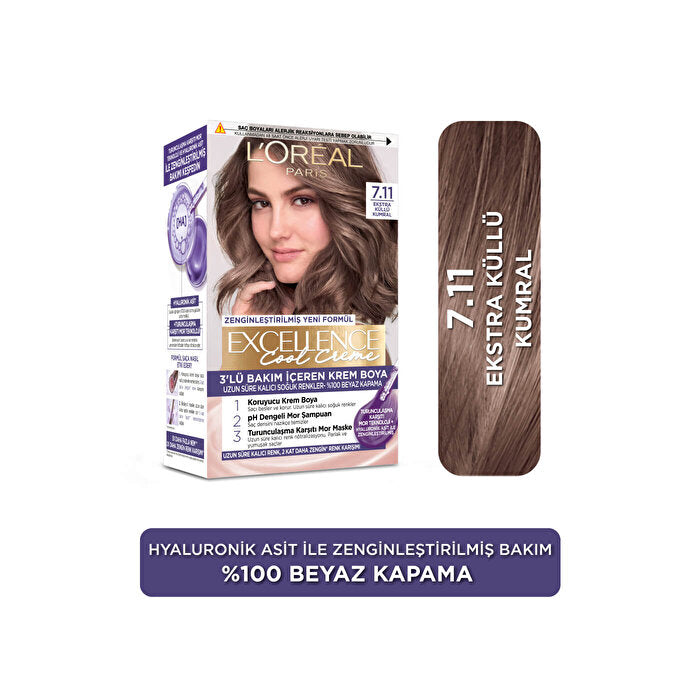 L'Oreal Paris Excellence Cool Creme Hair Color 7.11 - Extra Ash Brown | 100% Gray Coverage Beauty Care Bag