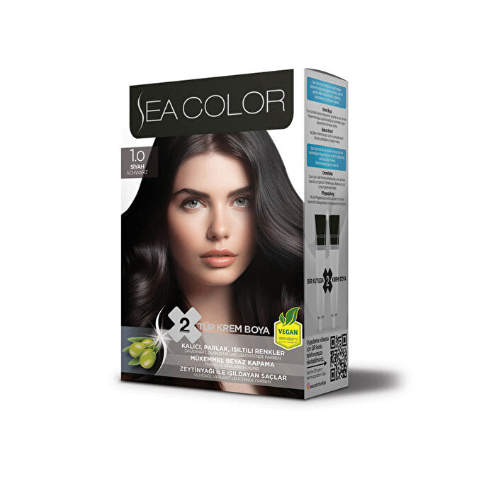 Sea Color Set Black Hair Dye 1.0 - Permanent Color | High Shine Beauty Care Bag