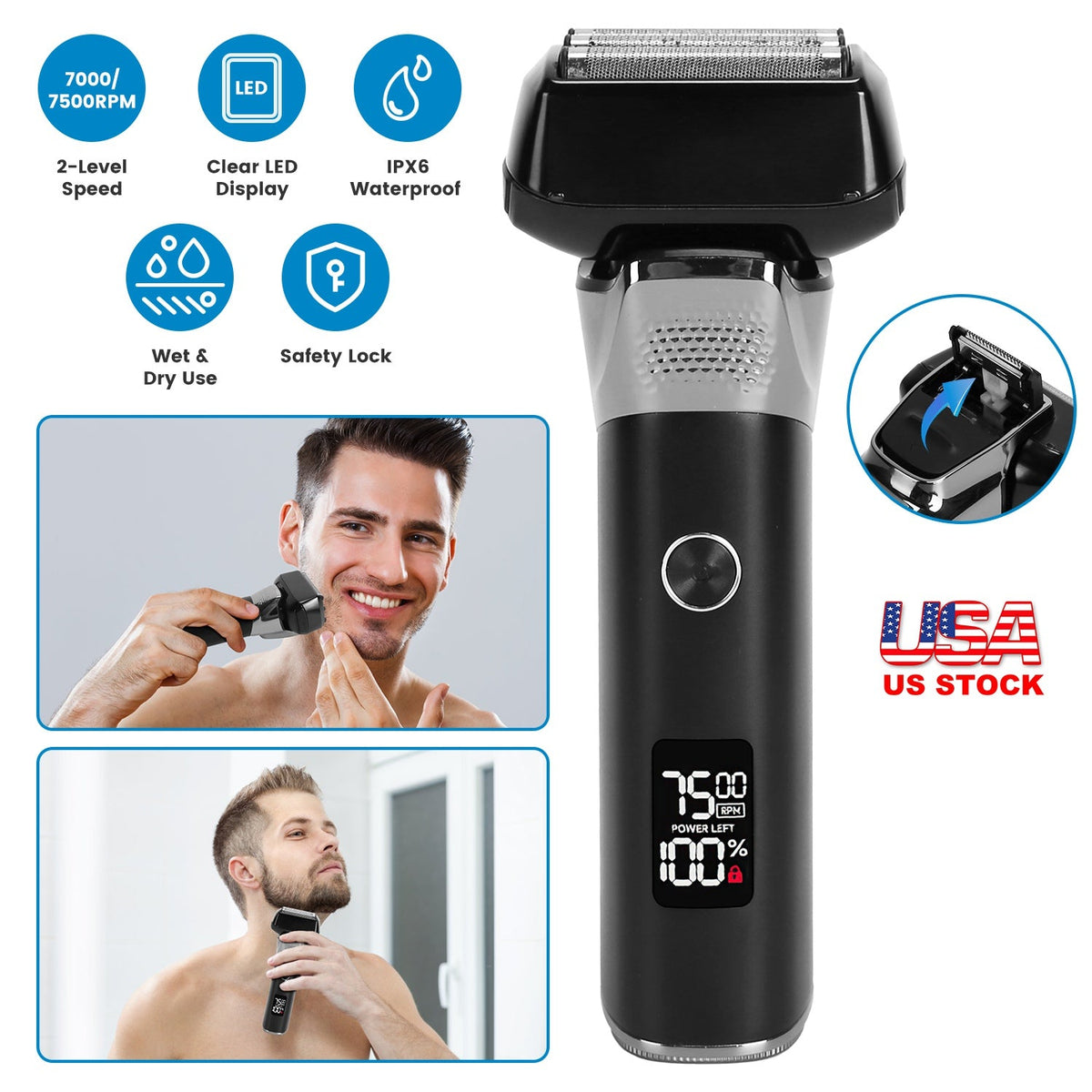 Electric Foil Face Shaver 5-Blade Electric Razor for Men Wet & Dry Jawline Beard Trimmer Precision Sideburn Shavers IPX6 Waterproof with LED Display C Gamba Beauty
