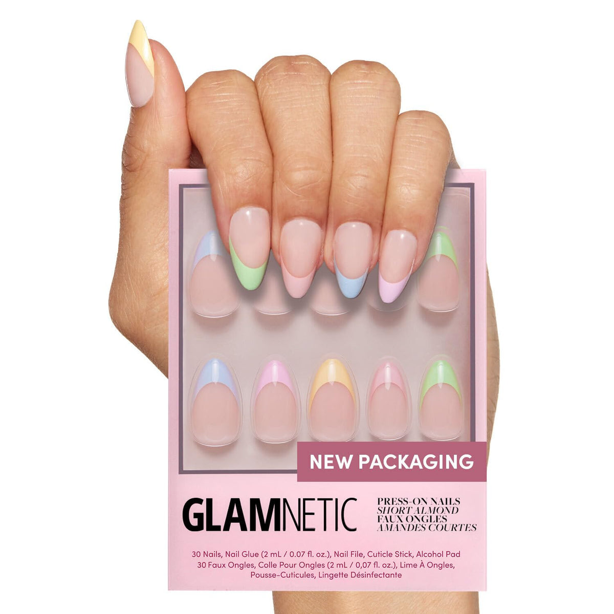 Glamnetic Press On Nails - Goal Digger | Glossy, Semi-Transparent, Short Round Nails, Reusable | 12 Sizes - 30 Nail Kit with Glue 7DAY'S