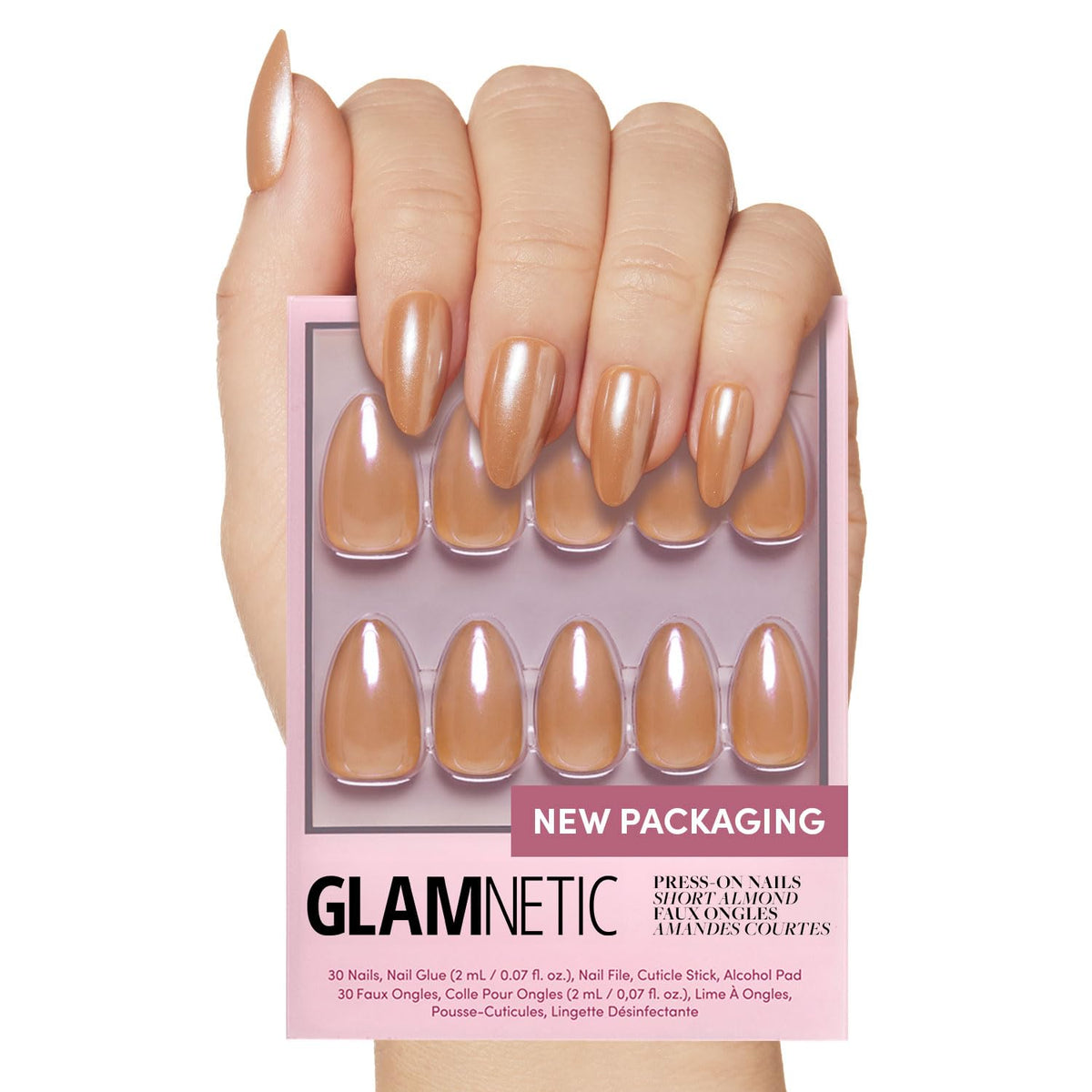 Glamnetic Press On Nails - Goal Digger | Glossy, Semi-Transparent, Short Round Nails, Reusable | 12 Sizes - 30 Nail Kit with Glue 7DAY'S