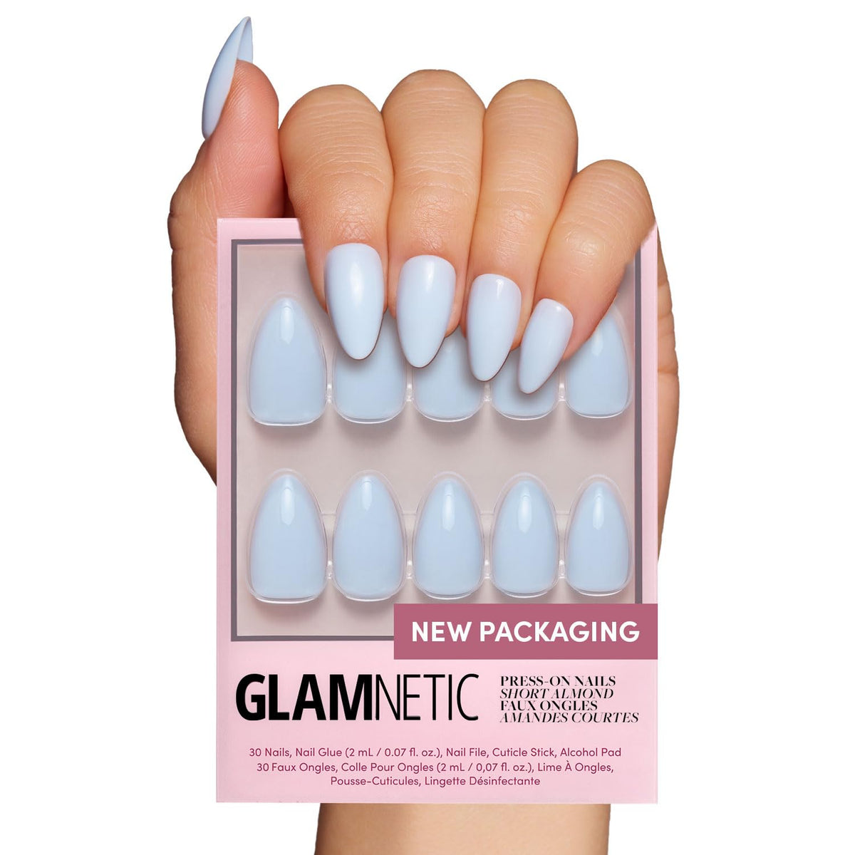 Glamnetic Press On Nails - Goal Digger | Glossy, Semi-Transparent, Short Round Nails, Reusable | 12 Sizes - 30 Nail Kit with Glue 7DAY'S