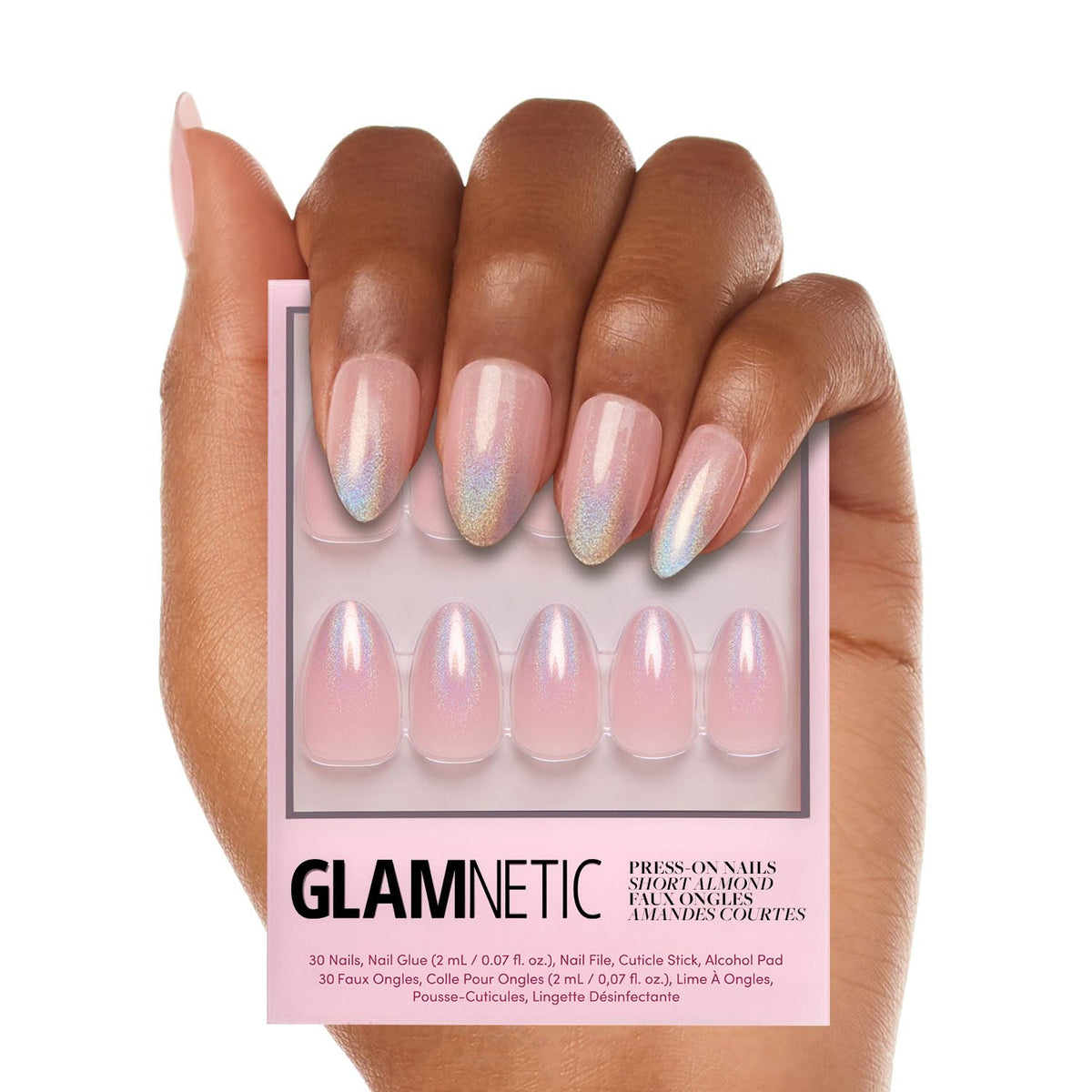 Glamnetic Press On Nails - Goal Digger | Glossy, Semi-Transparent, Short Round Nails, Reusable | 12 Sizes - 30 Nail Kit with Glue 7DAY'S