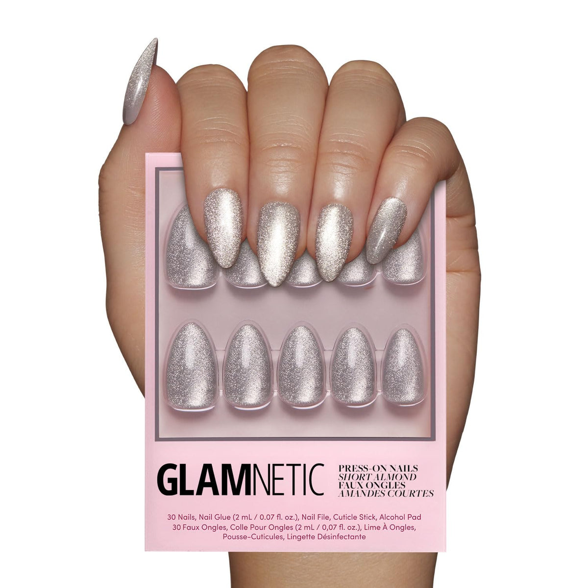 Glamnetic Press On Nails - Goal Digger | Glossy, Semi-Transparent, Short Round Nails, Reusable | 12 Sizes - 30 Nail Kit with Glue 7DAY'S