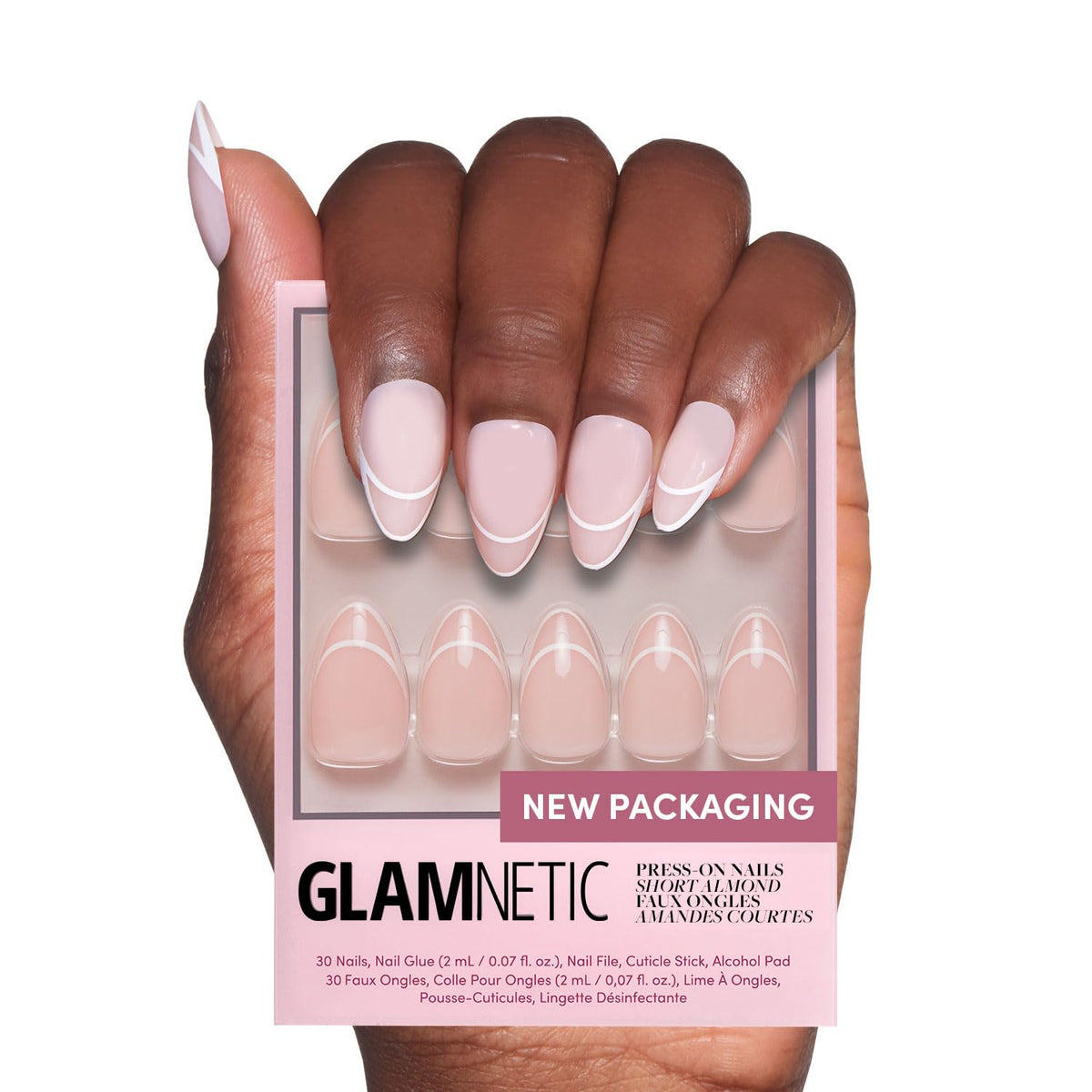 Glamnetic Press On Nails - Goal Digger | Glossy, Semi-Transparent, Short Round Nails, Reusable | 12 Sizes - 30 Nail Kit with Glue 7DAY'S