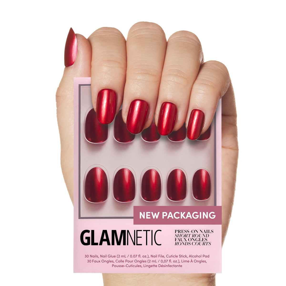 Glamnetic Press On Nails - Goal Digger | Glossy, Semi-Transparent, Short Round Nails, Reusable | 12 Sizes - 30 Nail Kit with Glue 7DAY'S