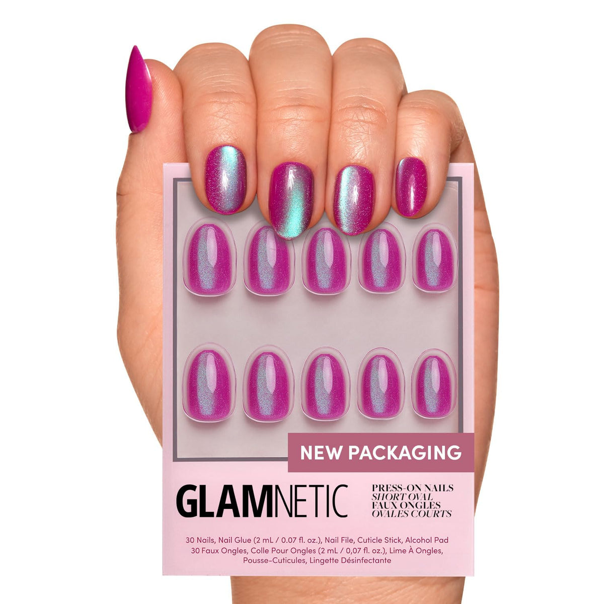 Glamnetic Press On Nails - Goal Digger | Glossy, Semi-Transparent, Short Round Nails, Reusable | 12 Sizes - 30 Nail Kit with Glue 7DAY'S