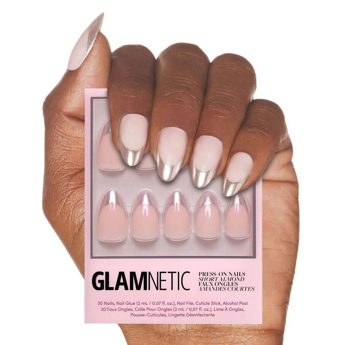 Glamnetic Press On Nails - Goal Digger | Glossy, Semi-Transparent, Short Round Nails, Reusable | 12 Sizes - 30 Nail Kit with Glue 7DAY'S