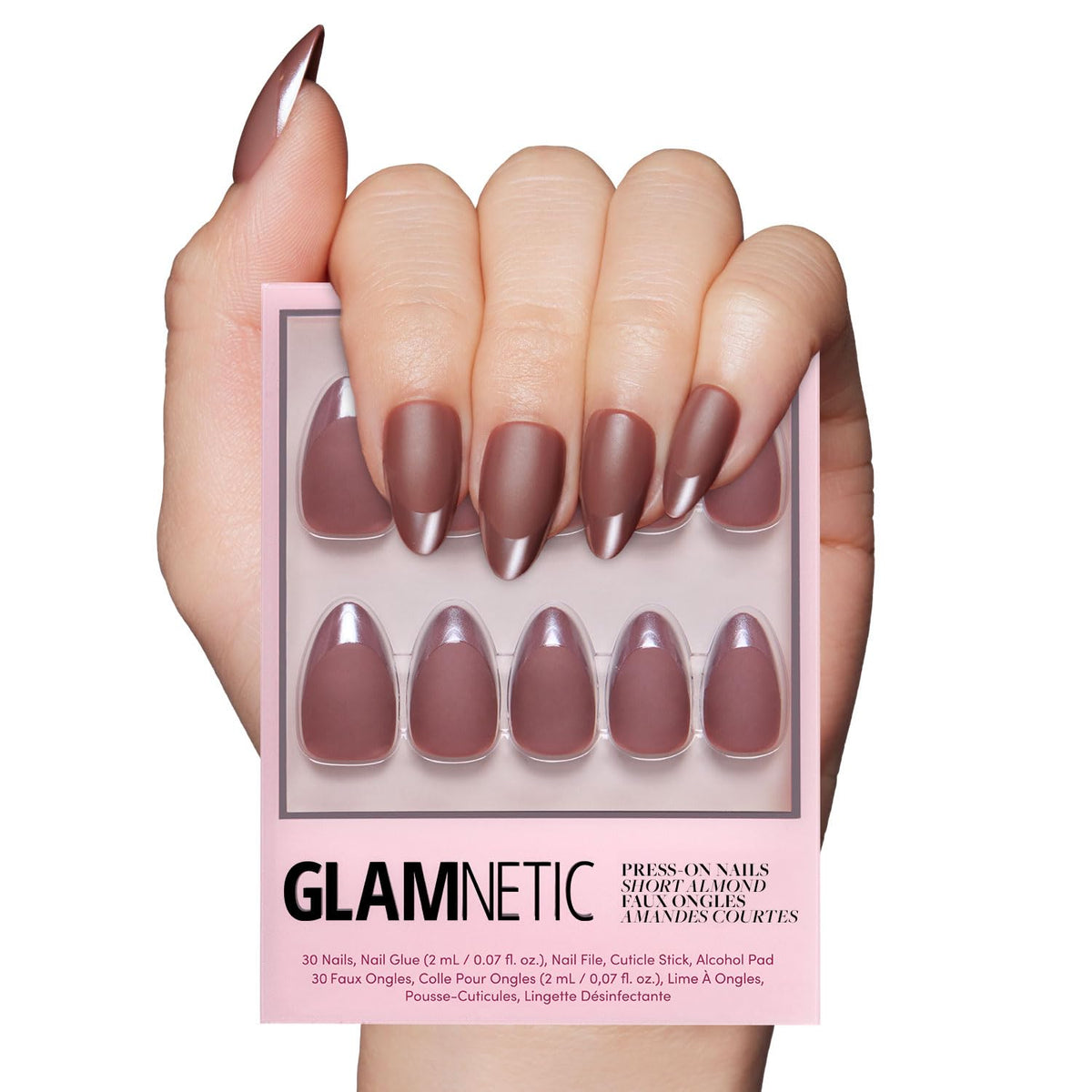 Glamnetic Press On Nails - Goal Digger | Glossy, Semi-Transparent, Short Round Nails, Reusable | 12 Sizes - 30 Nail Kit with Glue 7DAY'S