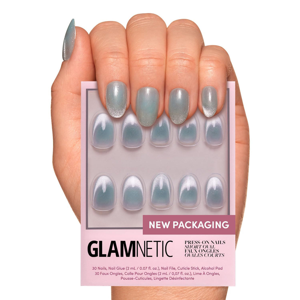 Glamnetic Press On Nails - Goal Digger | Glossy, Semi-Transparent, Short Round Nails, Reusable | 12 Sizes - 30 Nail Kit with Glue 7DAY'S