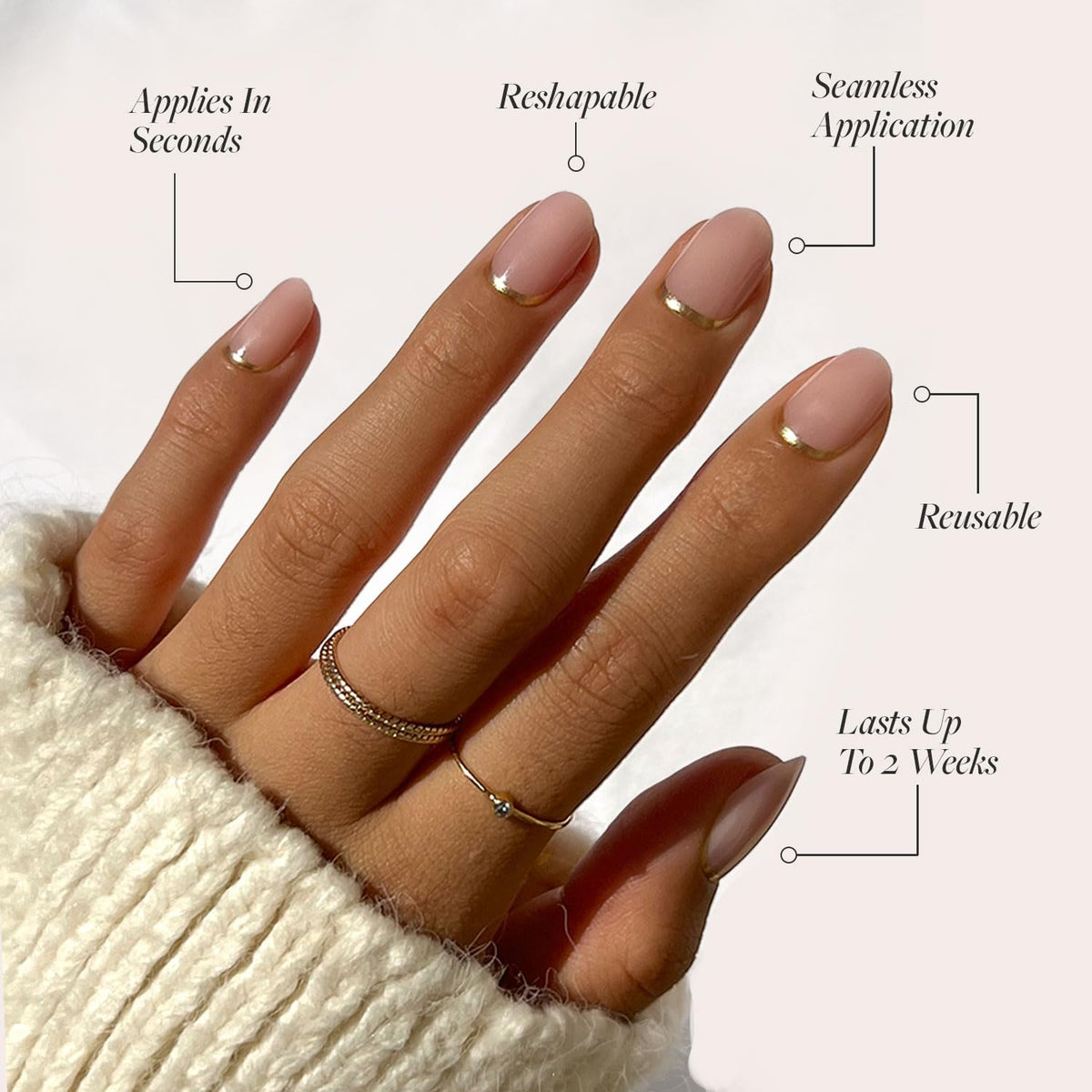 Glamnetic Press On Nails - Goal Digger | Glossy, Semi-Transparent, Short Round Nails, Reusable | 12 Sizes - 30 Nail Kit with Glue 7DAY'S