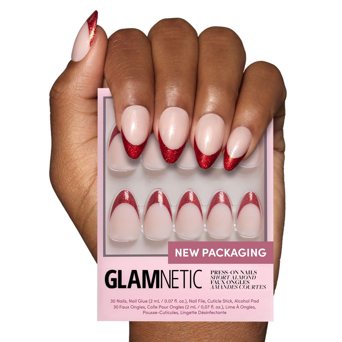 Glamnetic Press On Nails - Goal Digger | Glossy, Semi-Transparent, Short Round Nails, Reusable | 12 Sizes - 30 Nail Kit with Glue 7DAY'S