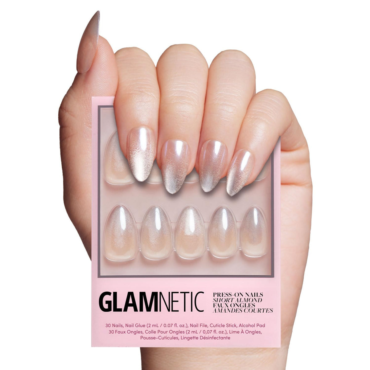 Glamnetic Press On Nails - Goal Digger | Glossy, Semi-Transparent, Short Round Nails, Reusable | 12 Sizes - 30 Nail Kit with Glue 7DAY'S