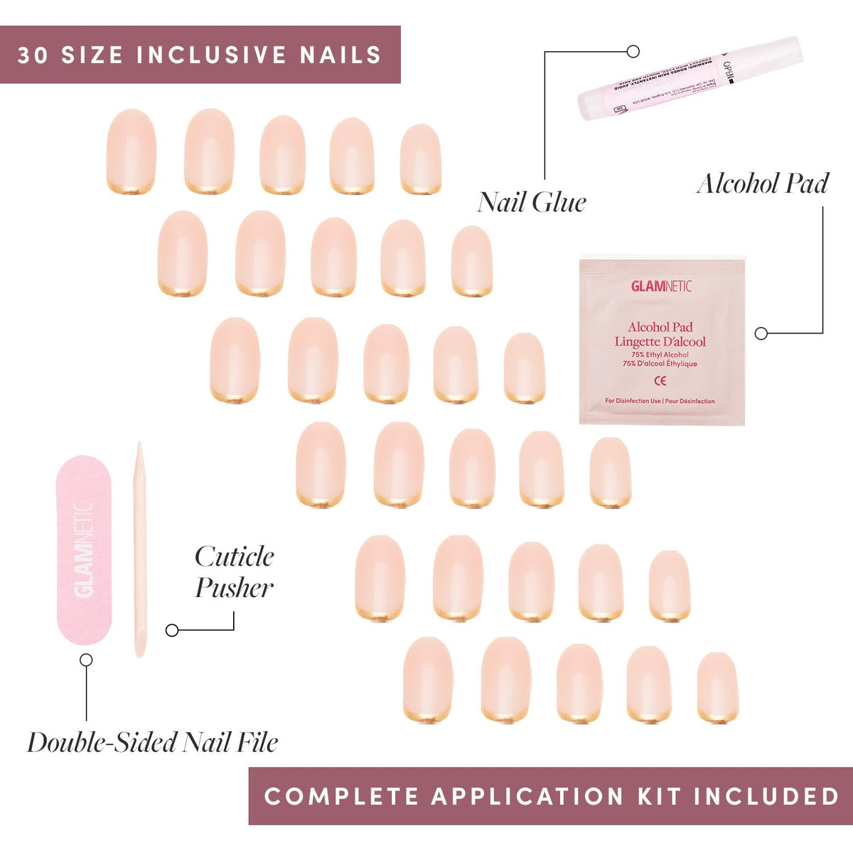 Glamnetic Press On Nails - Goal Digger | Glossy, Semi-Transparent, Short Round Nails, Reusable | 12 Sizes - 30 Nail Kit with Glue 7DAY'S