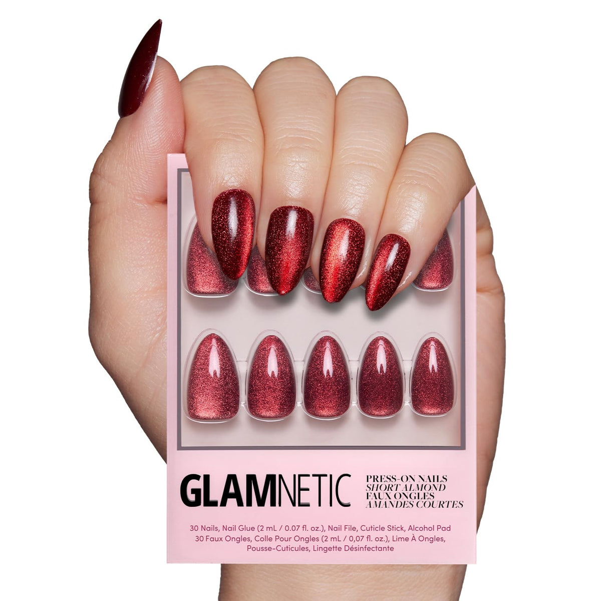 Glamnetic Press On Nails - Goal Digger | Glossy, Semi-Transparent, Short Round Nails, Reusable | 12 Sizes - 30 Nail Kit with Glue 7DAY'S