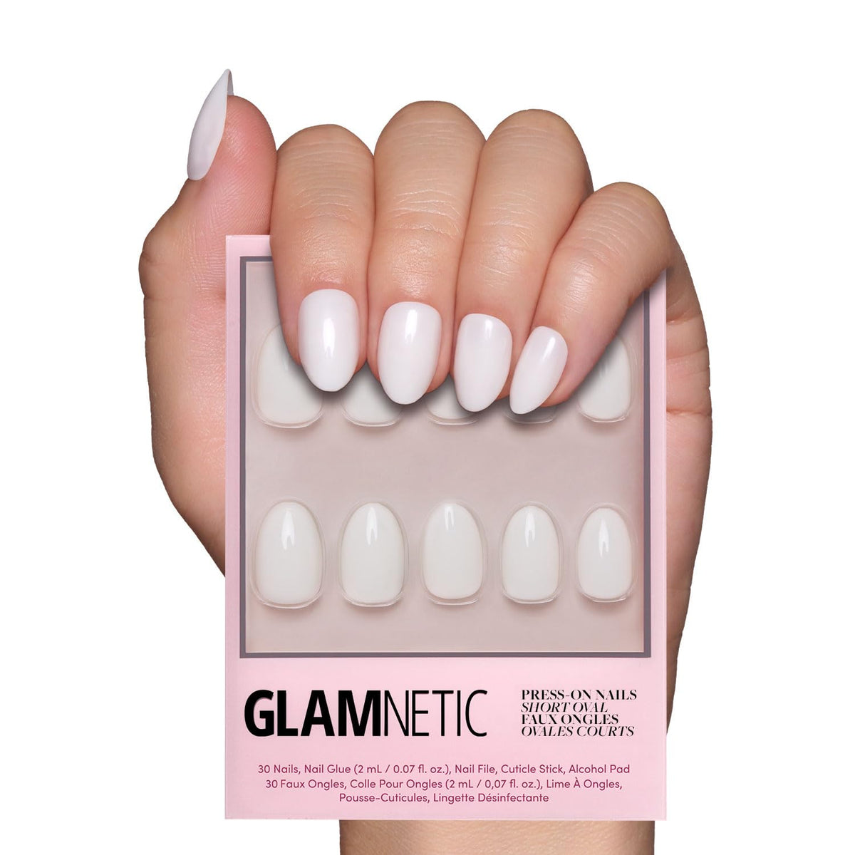 Glamnetic Press On Nails - Goal Digger | Glossy, Semi-Transparent, Short Round Nails, Reusable | 12 Sizes - 30 Nail Kit with Glue 7DAY'S