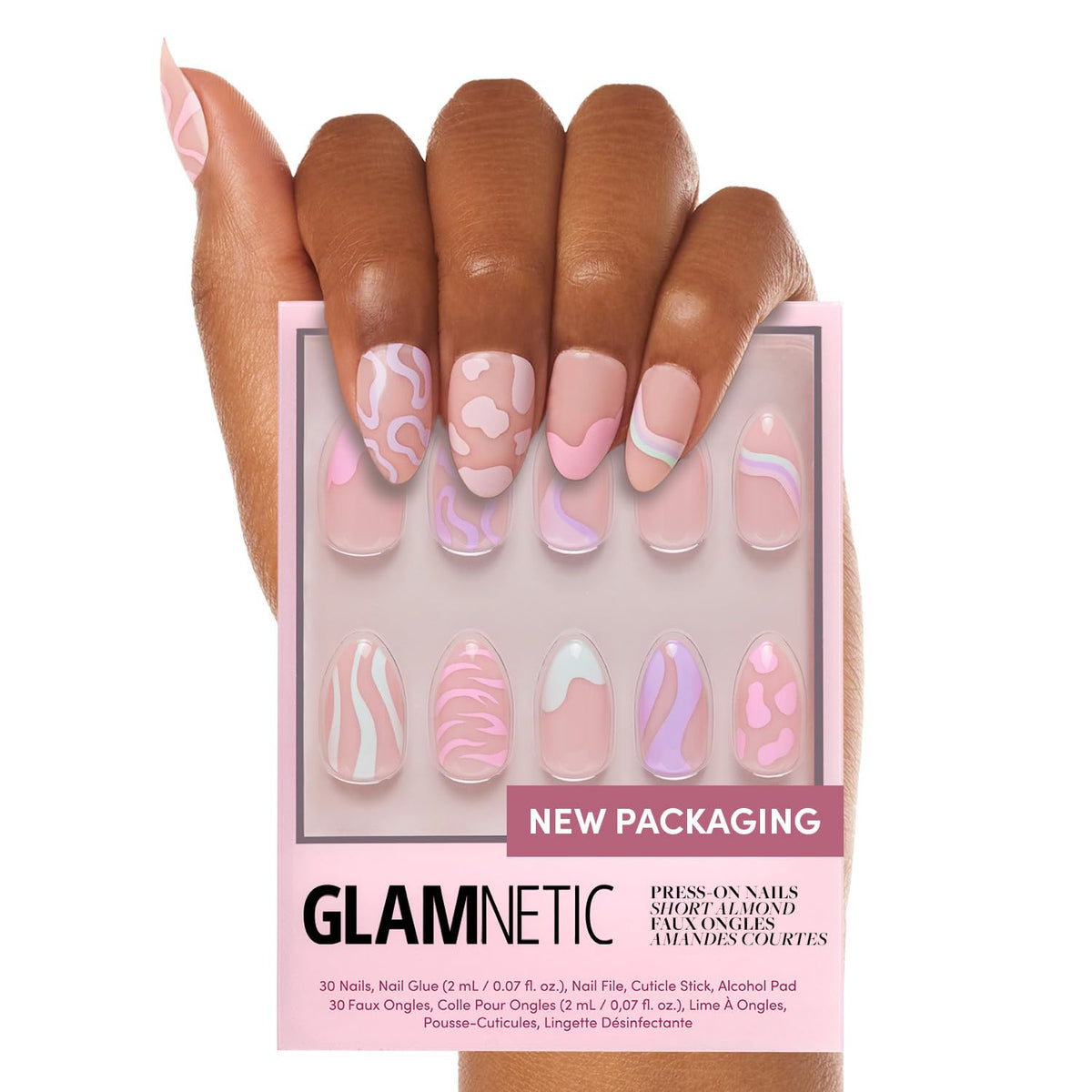 Glamnetic Press On Nails - Goal Digger | Glossy, Semi-Transparent, Short Round Nails, Reusable | 12 Sizes - 30 Nail Kit with Glue 7DAY'S