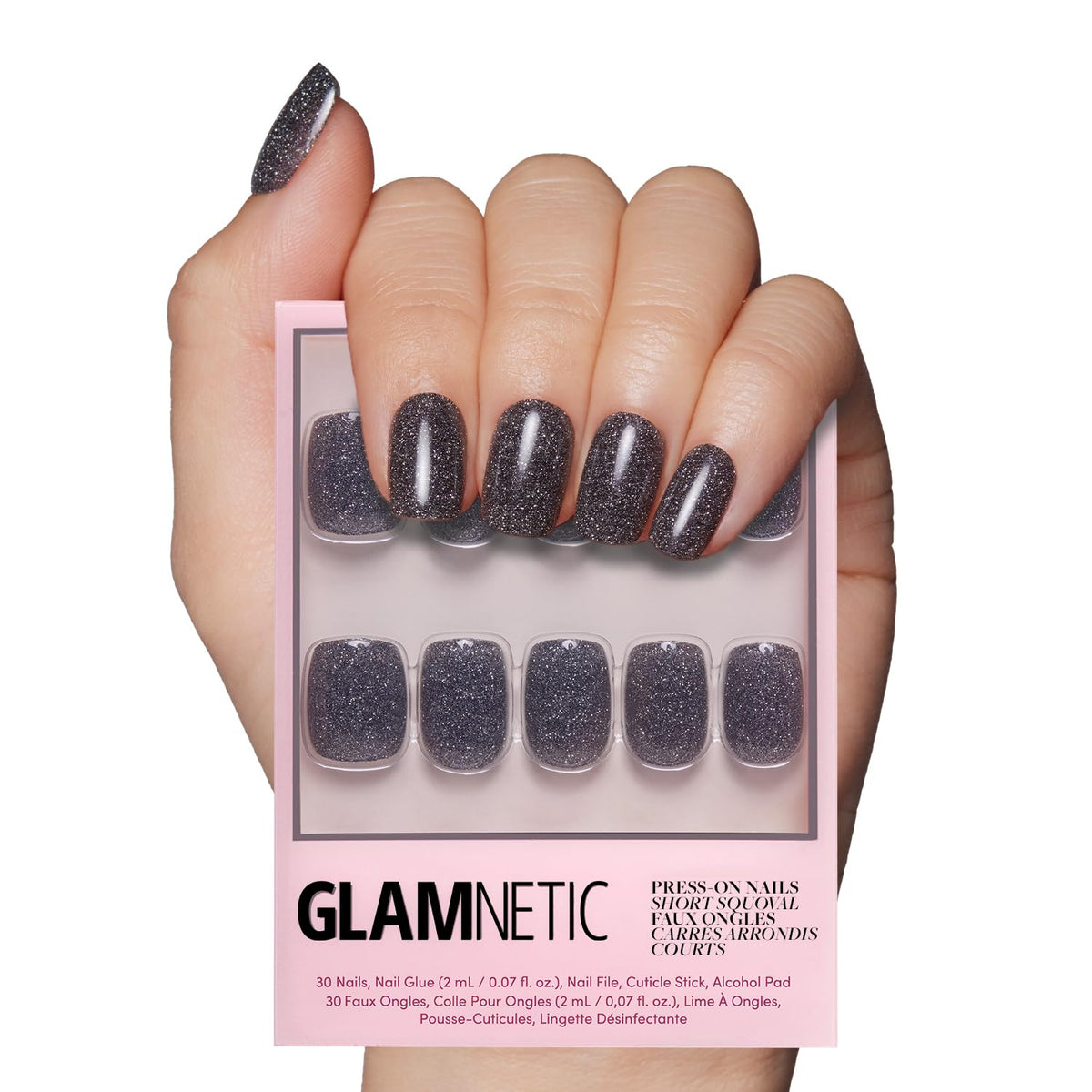 Glamnetic Press On Nails - Goal Digger | Glossy, Semi-Transparent, Short Round Nails, Reusable | 12 Sizes - 30 Nail Kit with Glue 7DAY'S