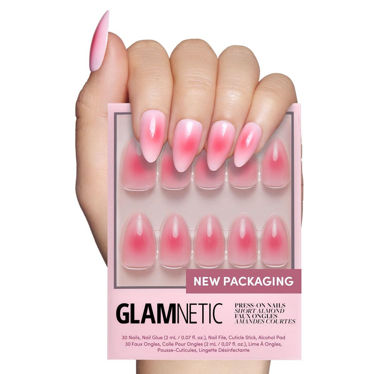 Glamnetic Press On Nails - Goal Digger | Glossy, Semi-Transparent, Short Round Nails, Reusable | 12 Sizes - 30 Nail Kit with Glue 7DAY'S