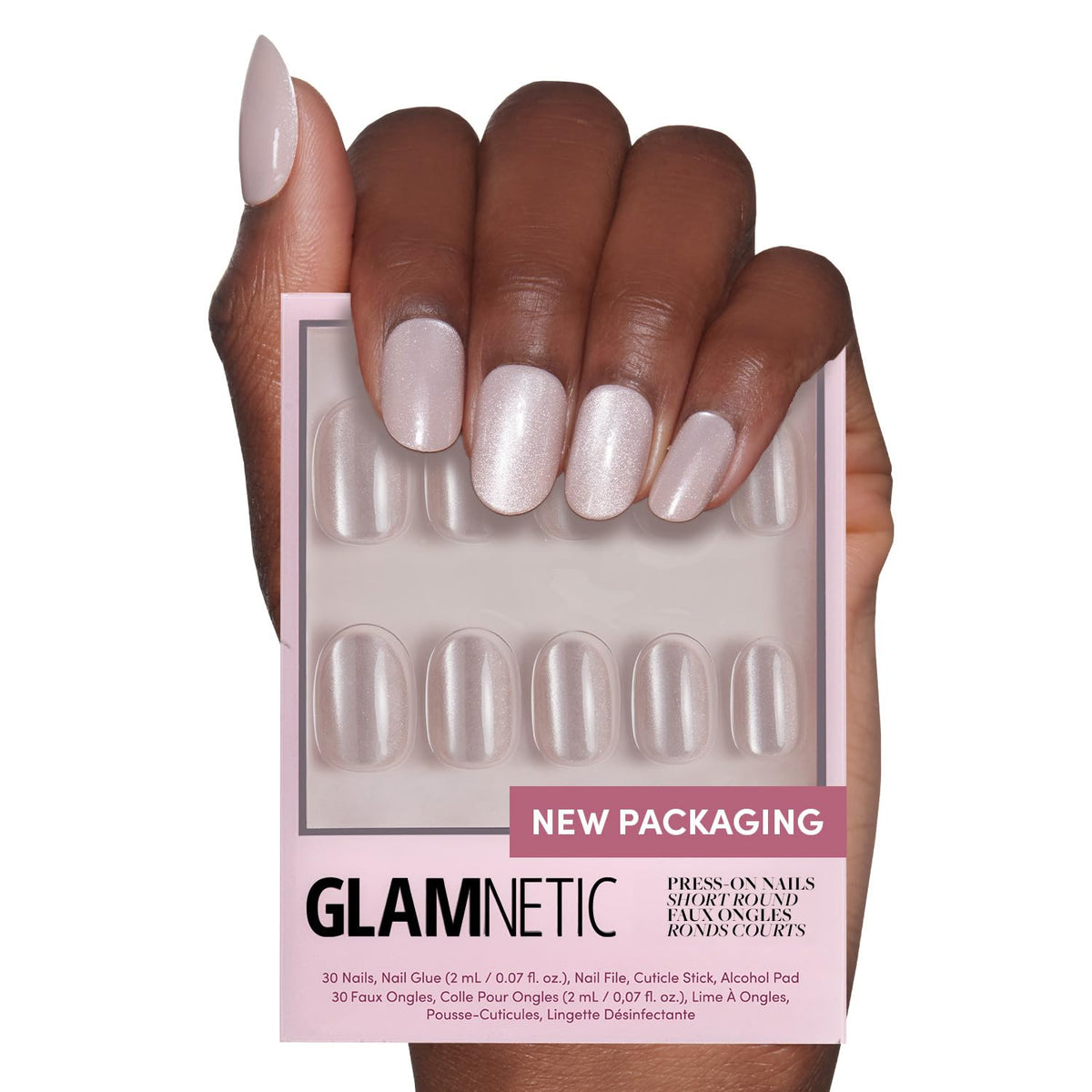 Glamnetic Press On Nails - Goal Digger | Glossy, Semi-Transparent, Short Round Nails, Reusable | 12 Sizes - 30 Nail Kit with Glue 7DAY'S
