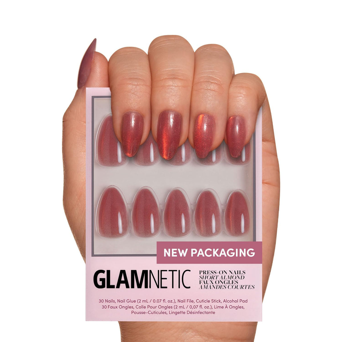 Glamnetic Press On Nails - Goal Digger | Glossy, Semi-Transparent, Short Round Nails, Reusable | 12 Sizes - 30 Nail Kit with Glue 7DAY'S