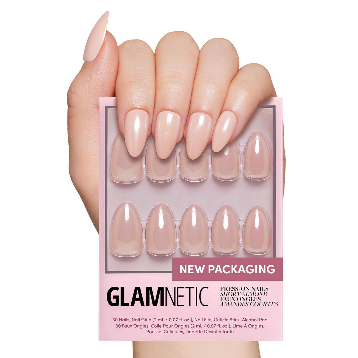 Glamnetic Press On Nails - Goal Digger | Glossy, Semi-Transparent, Short Round Nails, Reusable | 12 Sizes - 30 Nail Kit with Glue 7DAY'S