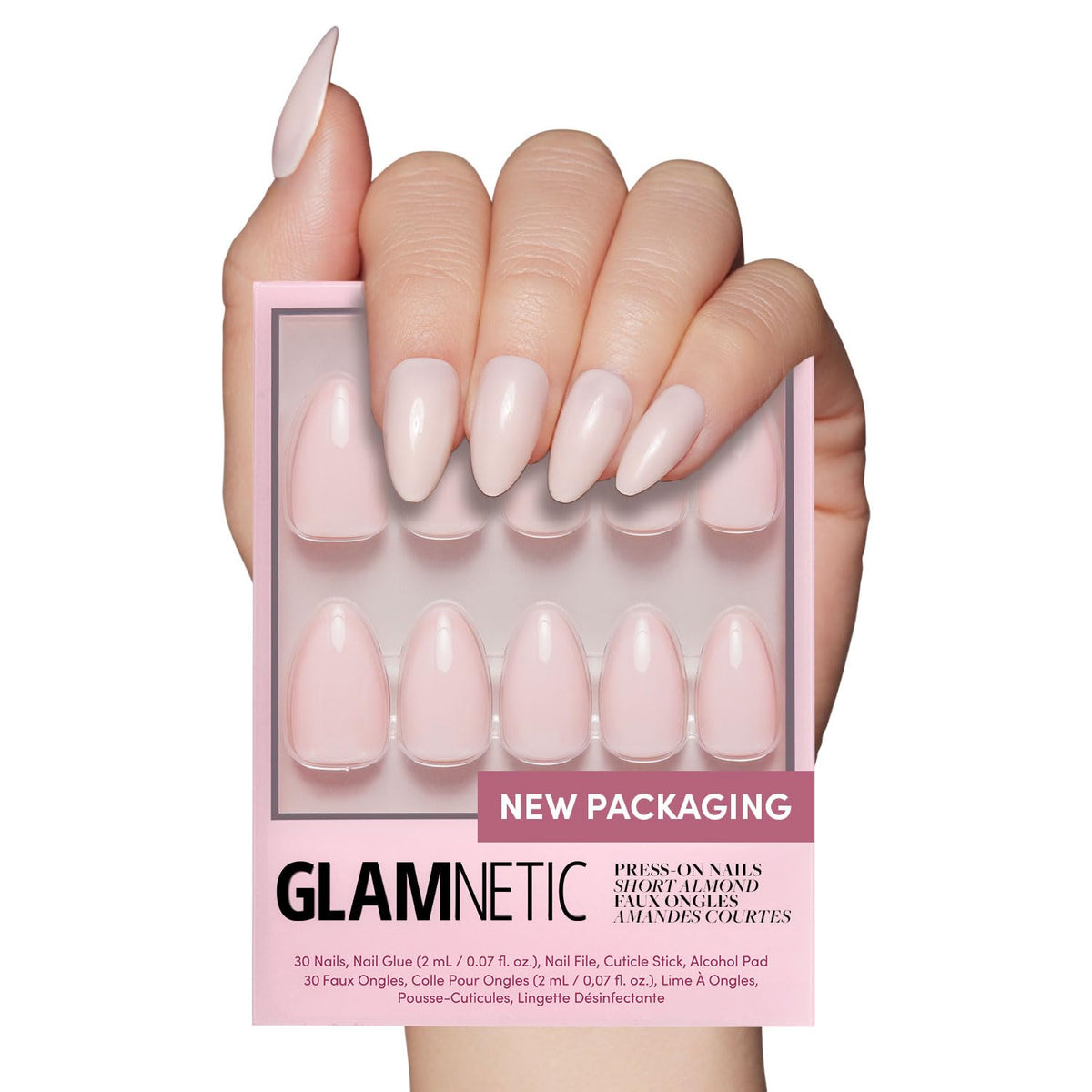 Glamnetic Press On Nails - Goal Digger | Glossy, Semi-Transparent, Short Round Nails, Reusable | 12 Sizes - 30 Nail Kit with Glue 7DAY'S