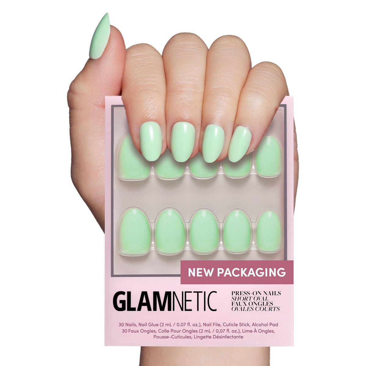 Glamnetic Press On Nails - Goal Digger | Glossy, Semi-Transparent, Short Round Nails, Reusable | 12 Sizes - 30 Nail Kit with Glue 7DAY'S