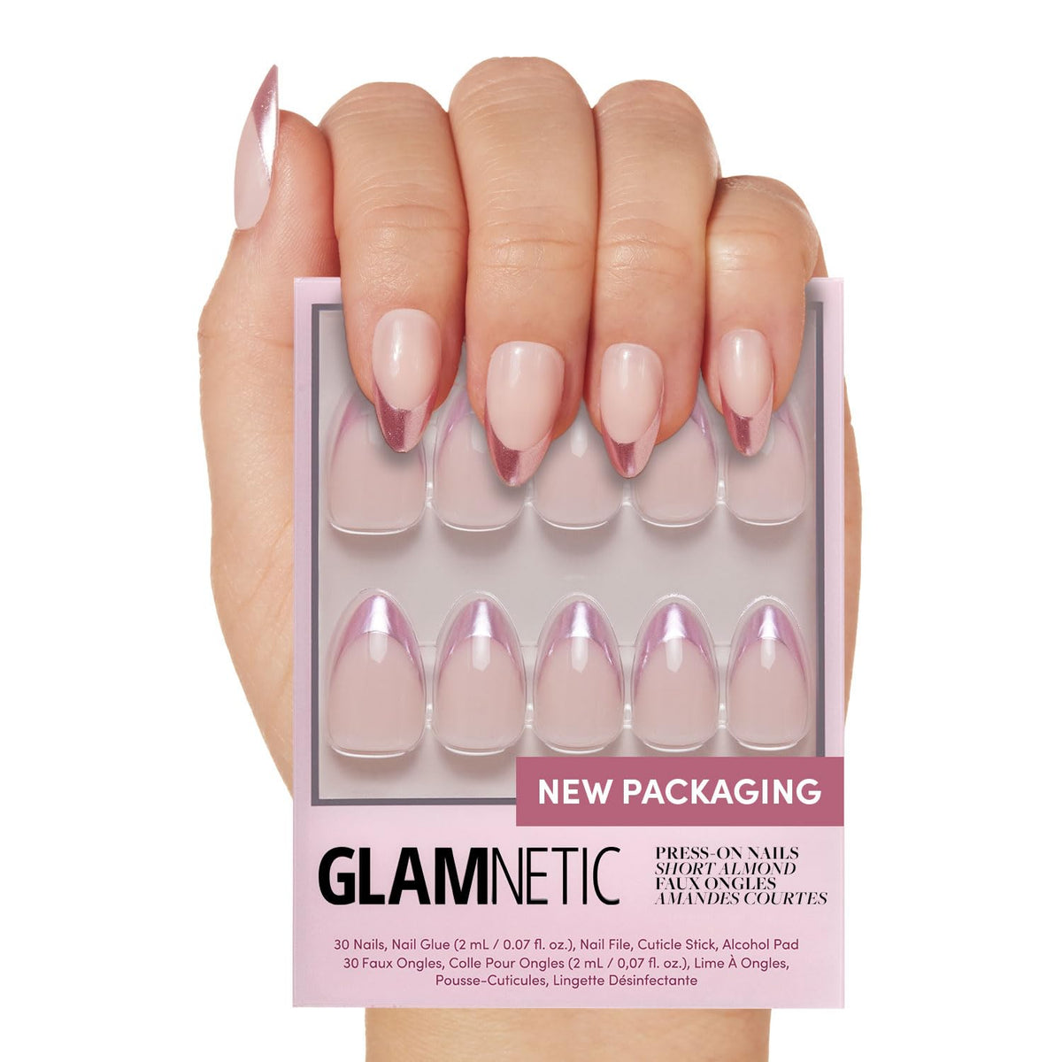 Glamnetic Press On Nails - Goal Digger | Glossy, Semi-Transparent, Short Round Nails, Reusable | 12 Sizes - 30 Nail Kit with Glue 7DAY'S